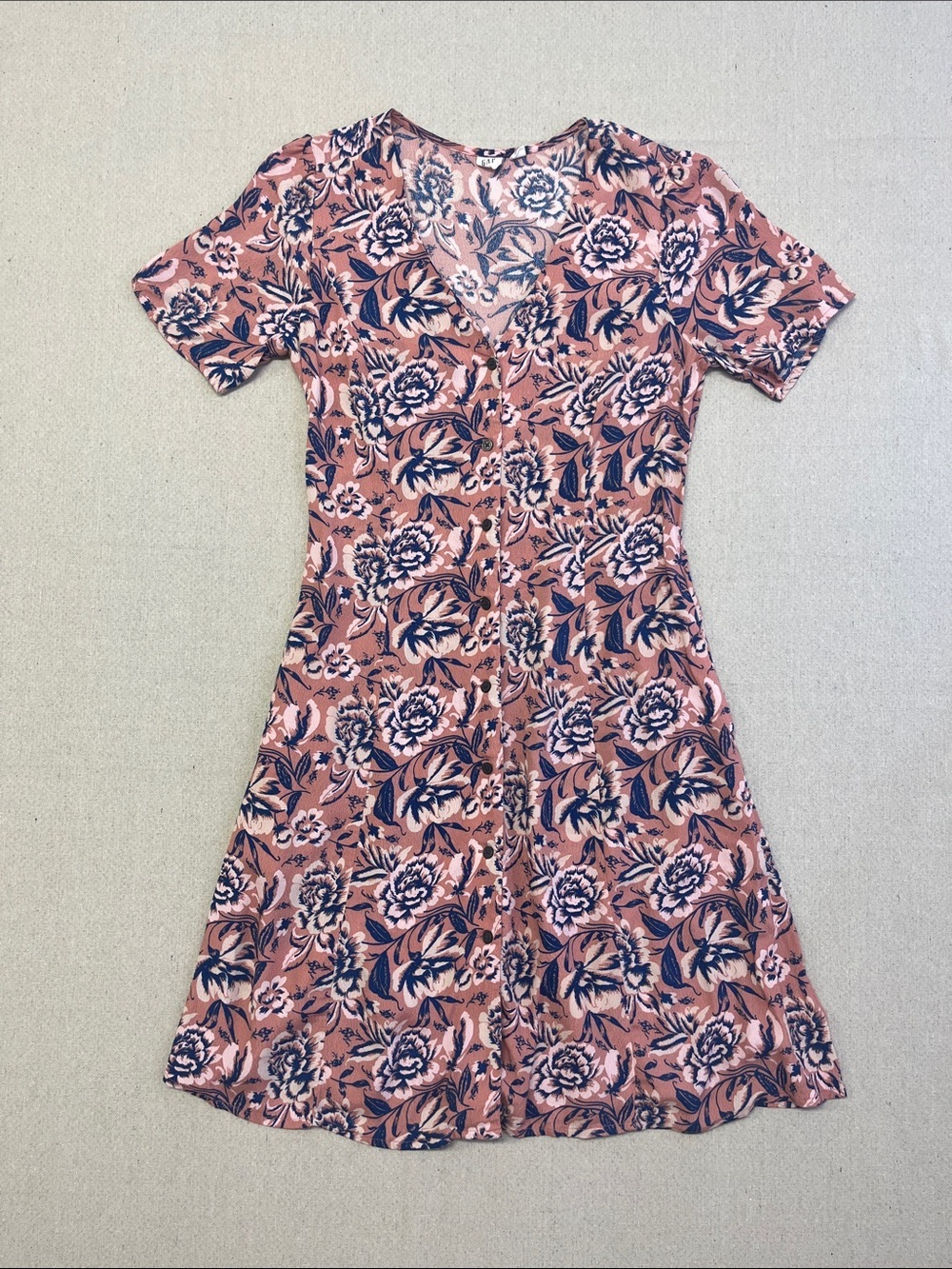 GAP Pink Floral Button Front Dress Pockets Rayon Boho Cottagecore Size 4